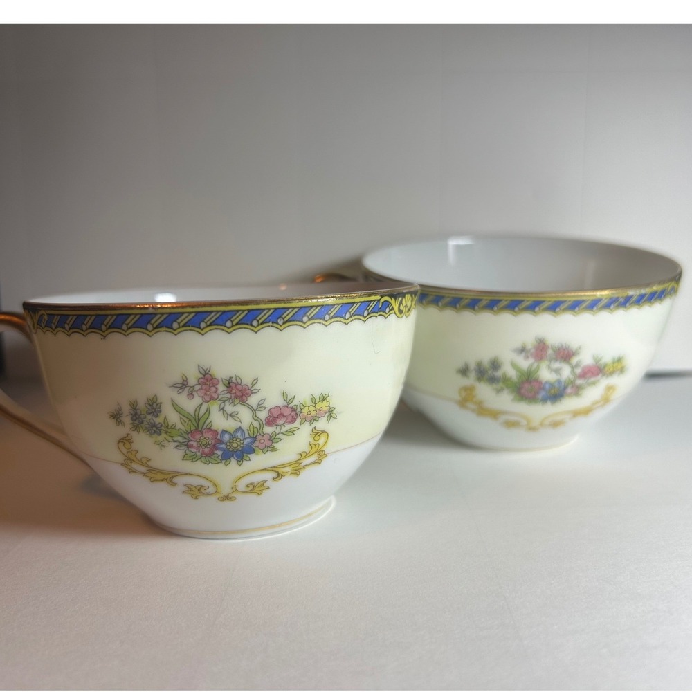Noritake China Romance Tea Cups Set of 2 Floral Gold Trim Japan 76835